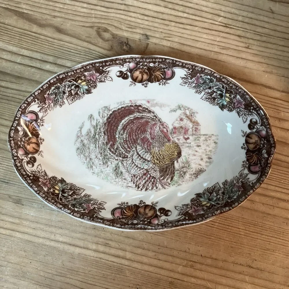 Johnson Brothers Autumn monarch Turkey Gravy Boat Sauce bowl w/plate NWT Sticker
